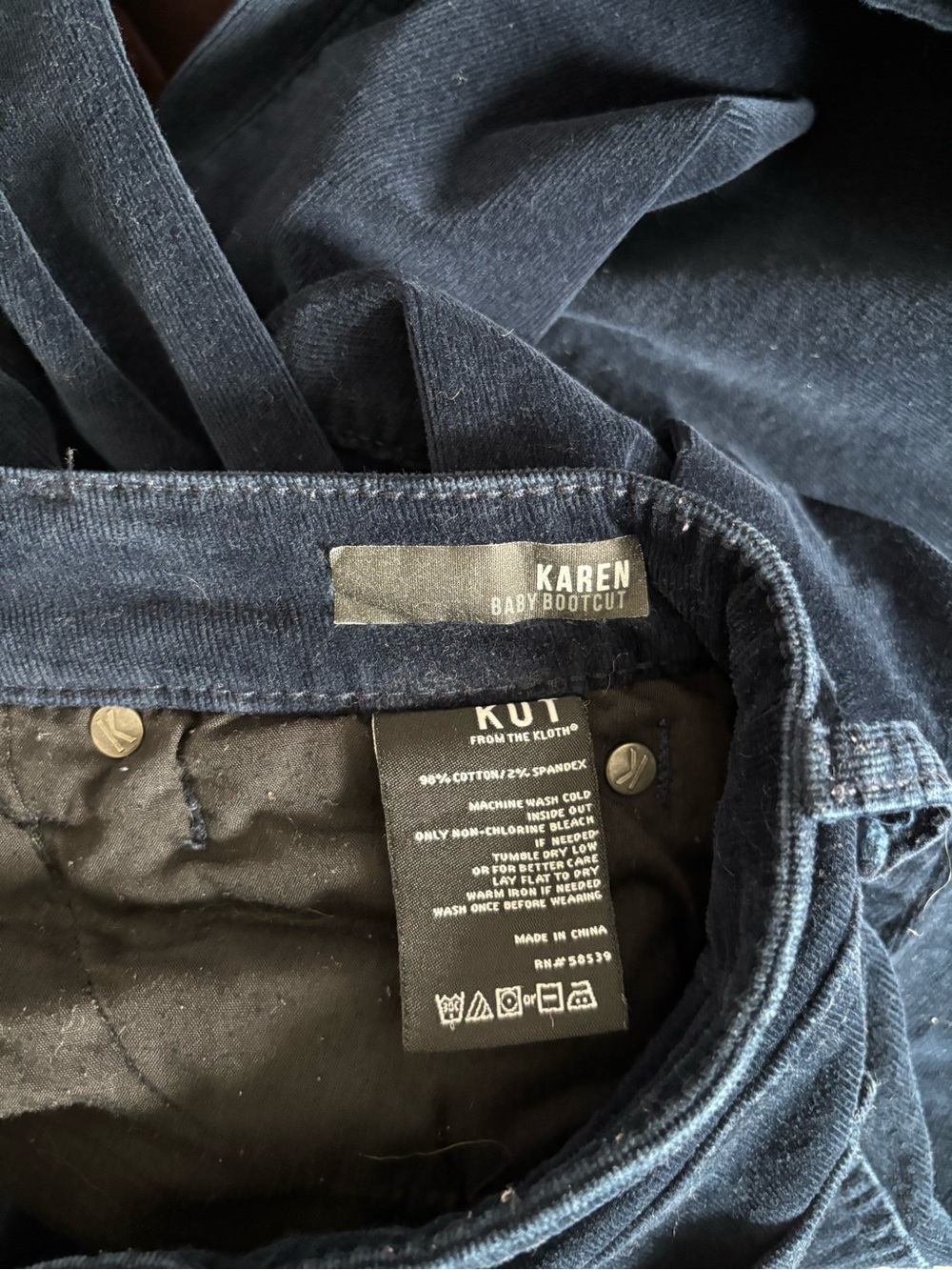 KUT from the Kloth Karen Baby Bootcut Corduroy Pants Navy Blue Womens 12 Preppy - Picture 12 of 12